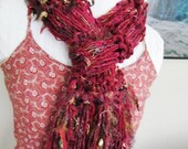 Cranberry Red Knit Scarf with Tassels Womans Knitted Scarves. Valentine Red, Brown, Black  in Llama Wool and Silk Ready to Ship