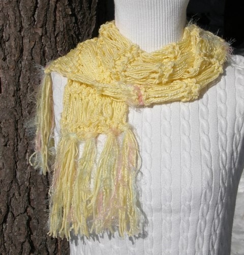 Yellow Knit Scarf Women's Fashion Scarf in Cotton and Silk with Fringe Body Decor Designer Scarves