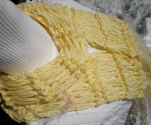 Yellow Knit Scarf Women's Fashion Scarf in Cotton and Silk with Fringe Body Decor Designer Scarves