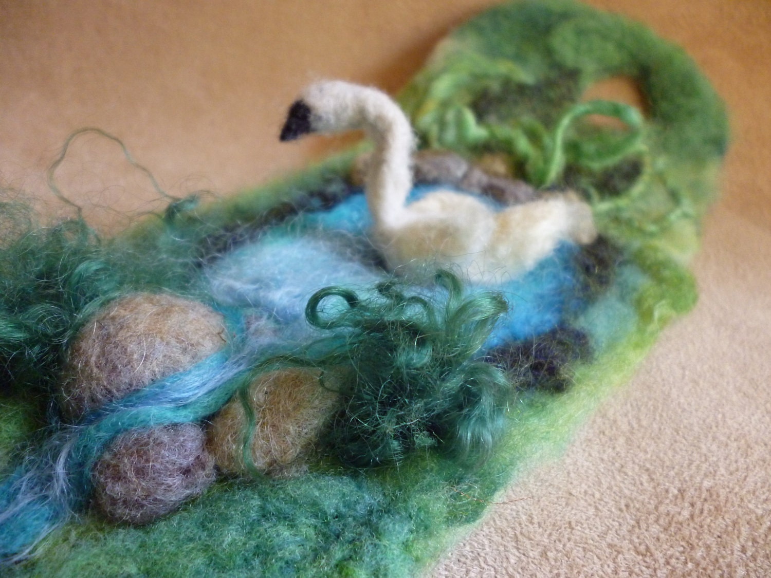 Felted Art Cuff Swan Infinity River Custom White or Black