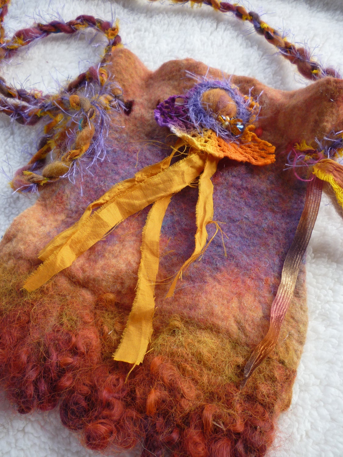 Felted Purse Pouch Ribbons Lace Locks: Autumn Sunset Bag