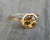 Asscher Cut Citrine set in 14k yellow Gold