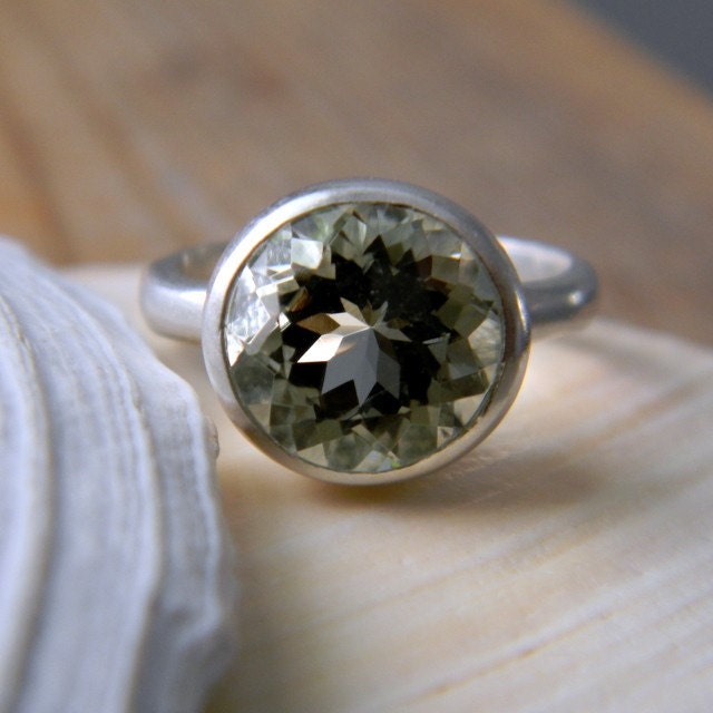 Size 5, Ready to Ship, ROCK FETISH Ring in Green Amethyst and Matte Sterling