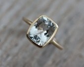 Aquamarine Cushion Ocean Blue Gemstone Ring in 14k Yellow Gold, Custom Gold Ring Made in Your Size