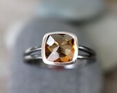Rose Cut Citrine Gemstone Ring With Blackened and Polished Sterling Silver, Made To Order