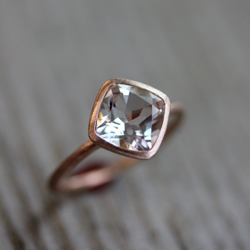White Topaz And 14k Recycled Rose Gold Solitaire Ring, Made To Order