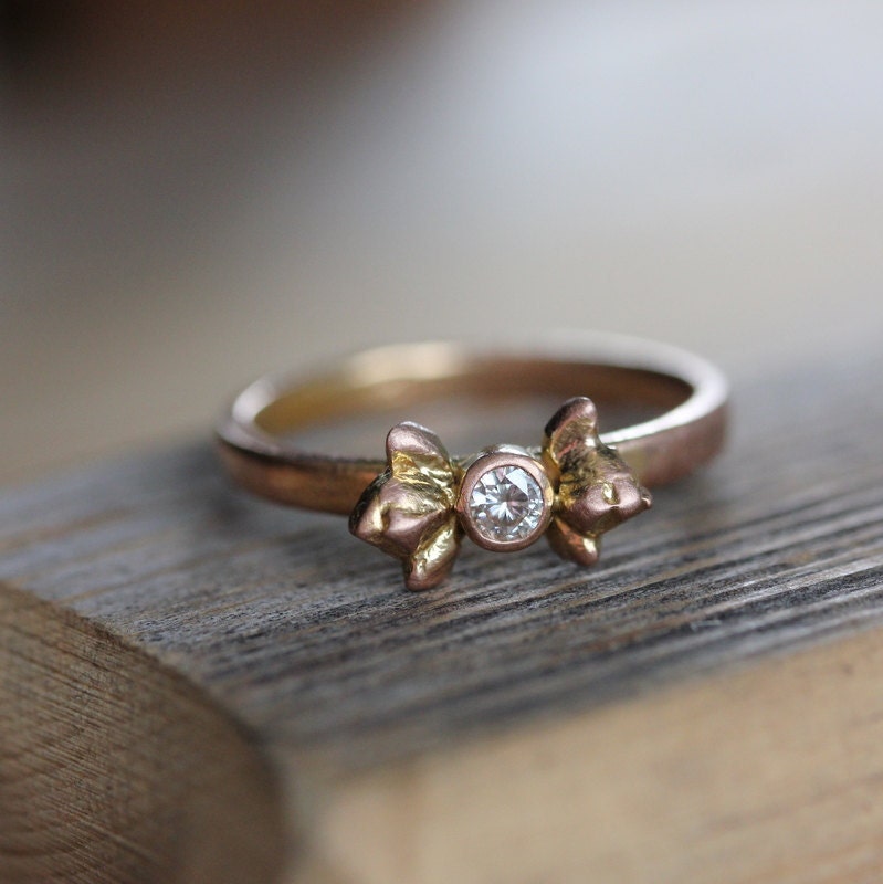 Moissanite and 14k Rose Gold Double Bud Ring,Made To Order