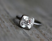 White Topaz Cushion Solitaire in 14k Palladium White Gold Ring, Made to Order
