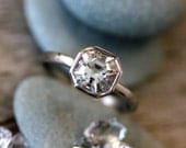 Herkimer Diamond Ring,  Asscher Cut Engagement Ring in 14k Palladium White Gold Ring