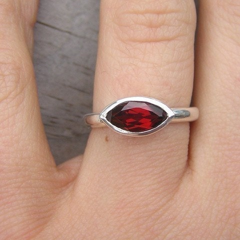 Garnet Marquise Ring, Red Stone Ring in Recycled Sterling Silver, Made To Order