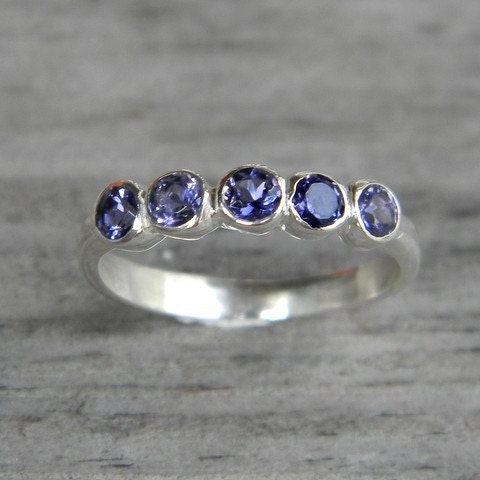 Size 6.5 Iolite Gemstone Ring  Anniversary Band, Sterling Silver Ring