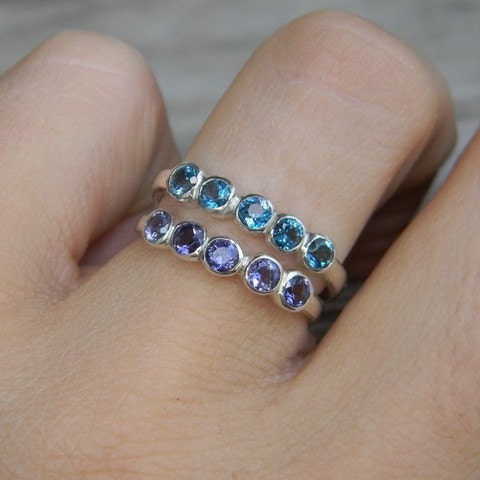 Size 6.5 Iolite Gemstone Ring  Anniversary Band, Sterling Silver Ring