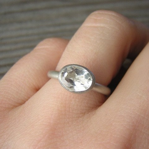 White Topaz Ring in Matte Argentium Sterling Silver, SIZE 5 Ready To Ship