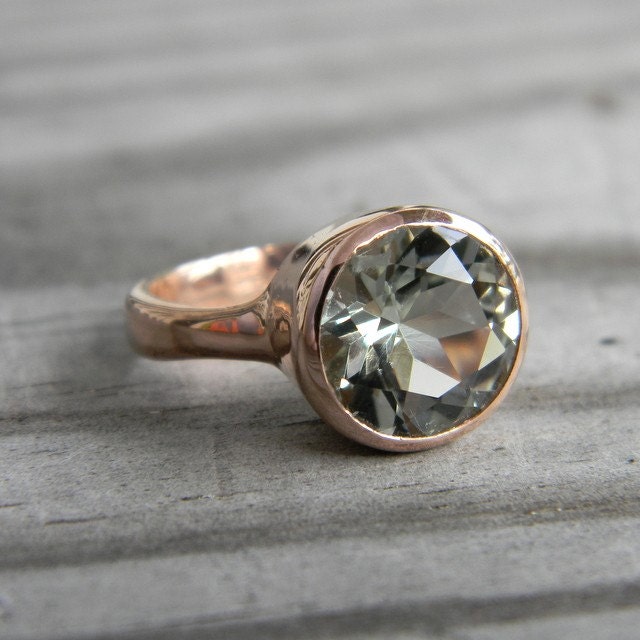 Glam Girl Rock Fetish in 14k Rose Gold with Prasiolite Green Amethyst Gemstone Solitaire Ring