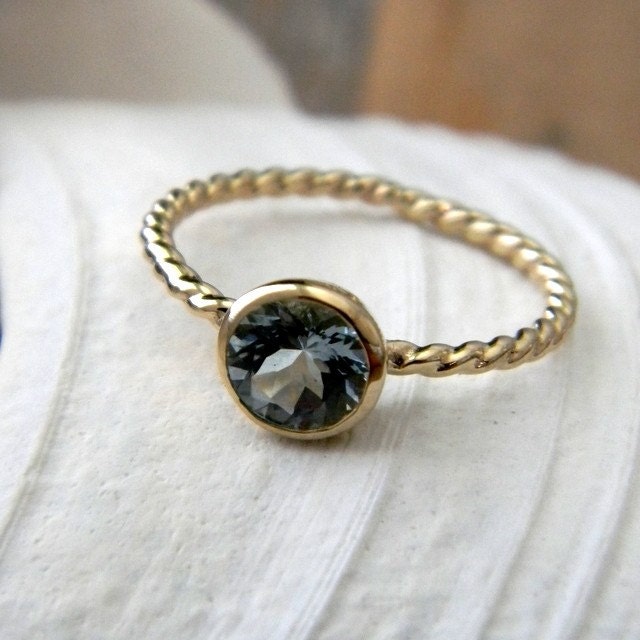 Seafaring, Blue Aquamarine and 14k Yellow Gold Ring, SIZE 7.5