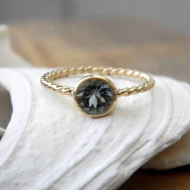 Seafaring, Blue Aquamarine and 14k Yellow Gold Ring, SIZE 7.5
