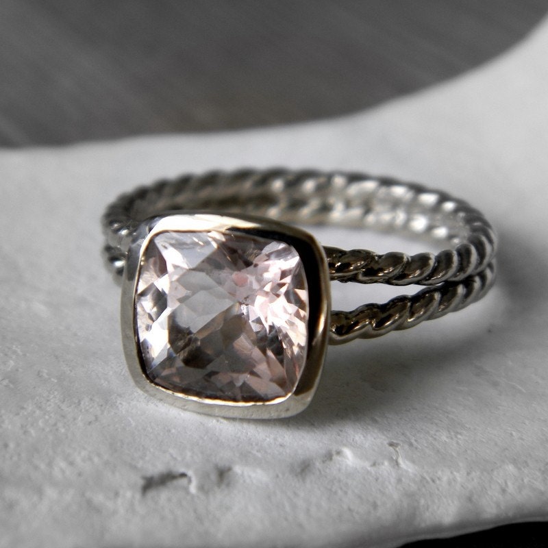 Morganite Rapunzel Ring in Palladium 14k White Gold, Made to Order