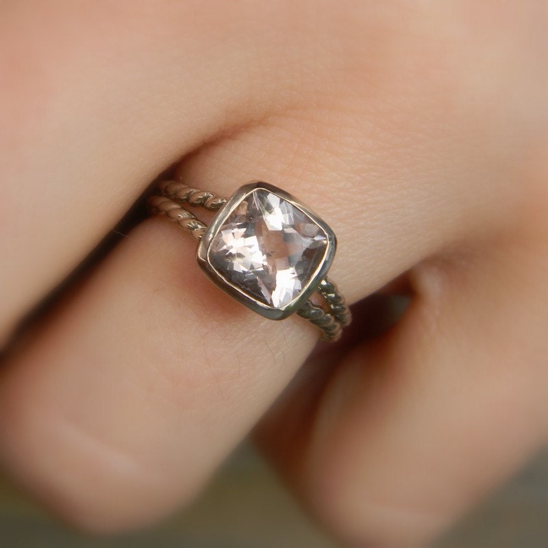 Morganite Rapunzel Ring in Palladium 14k White Gold, Made to Order