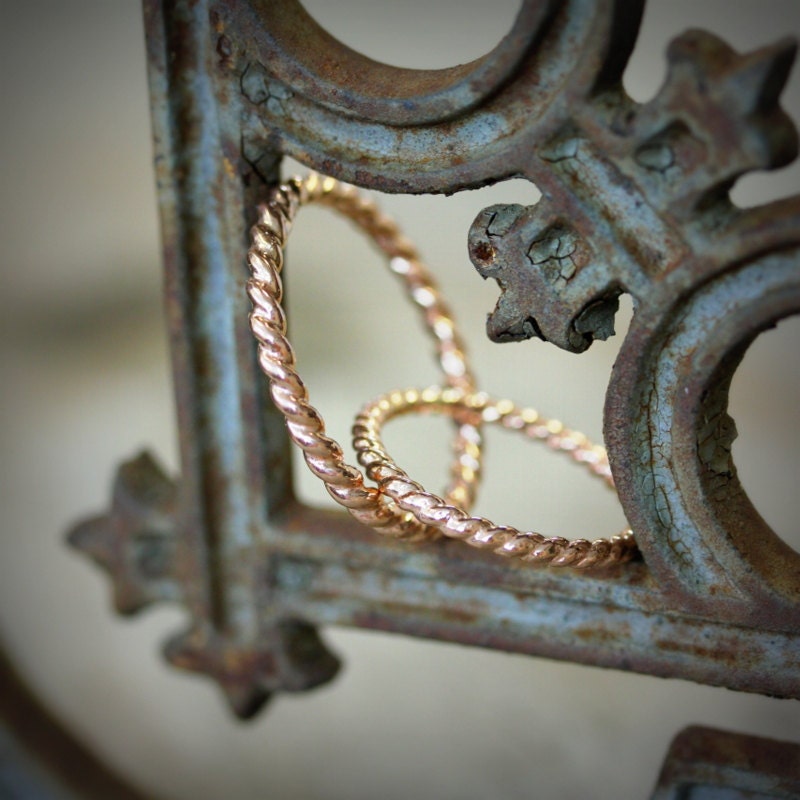 14k Rose Gold Wedding Band Set, Recycled Gold Nautical Art Deco Design