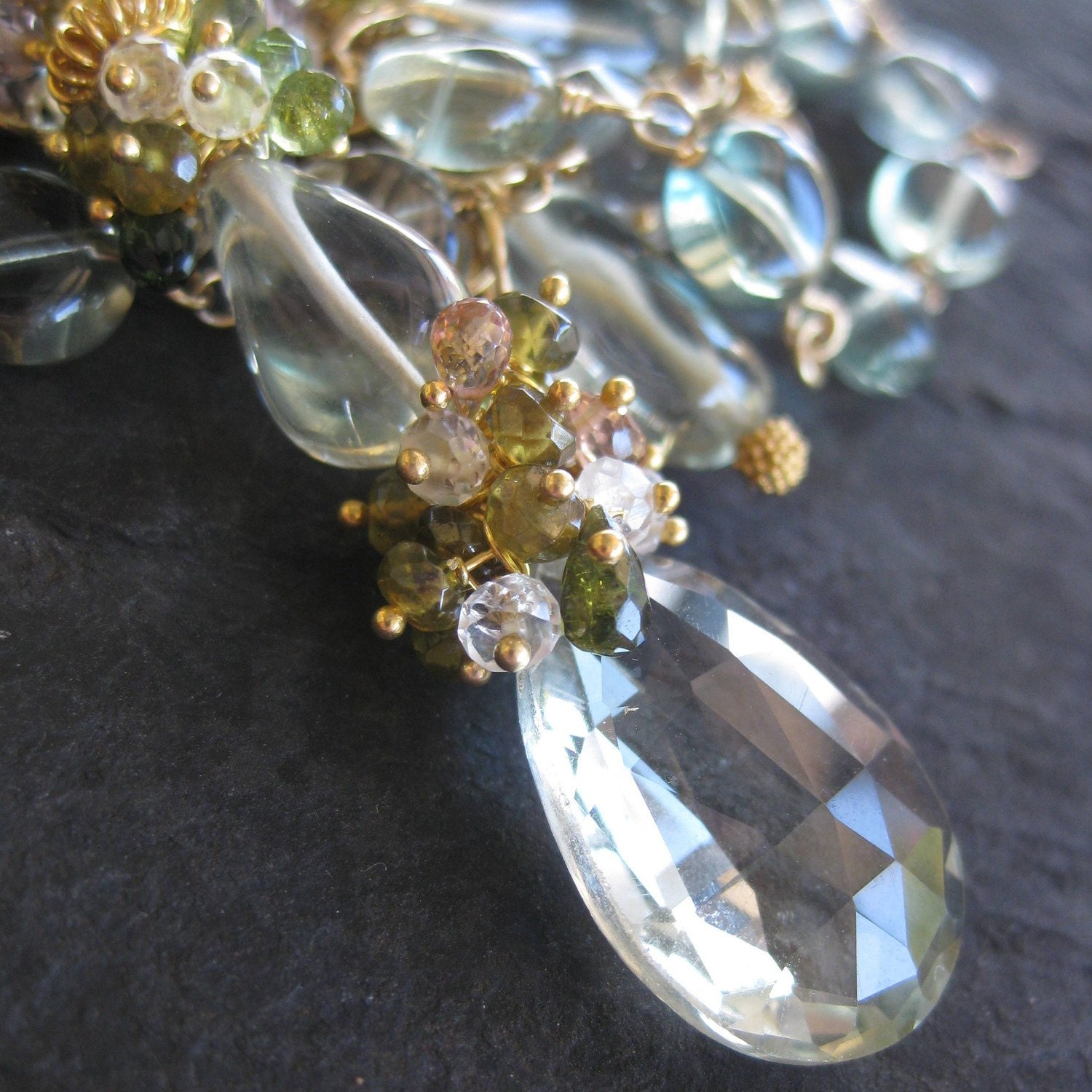 Green amethyst statement necklace tourmaline white topaz london blue mint julep gemstone jewelry sea fairy mermaid bride --Chantilly--