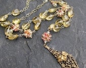 Gold gemstone beaded necklace spinel 14k gold fill lemon quartz oro verde plum spinel champagne zircon downton abbey jewelry --Sybil--