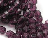 50 Czech Glass Firepolish Faceted Rounds - 4mm - Amethyst CZF119