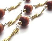 Vintage Brass and Synthetic Cats Eye Bead Chain 3ft - Brown CH11