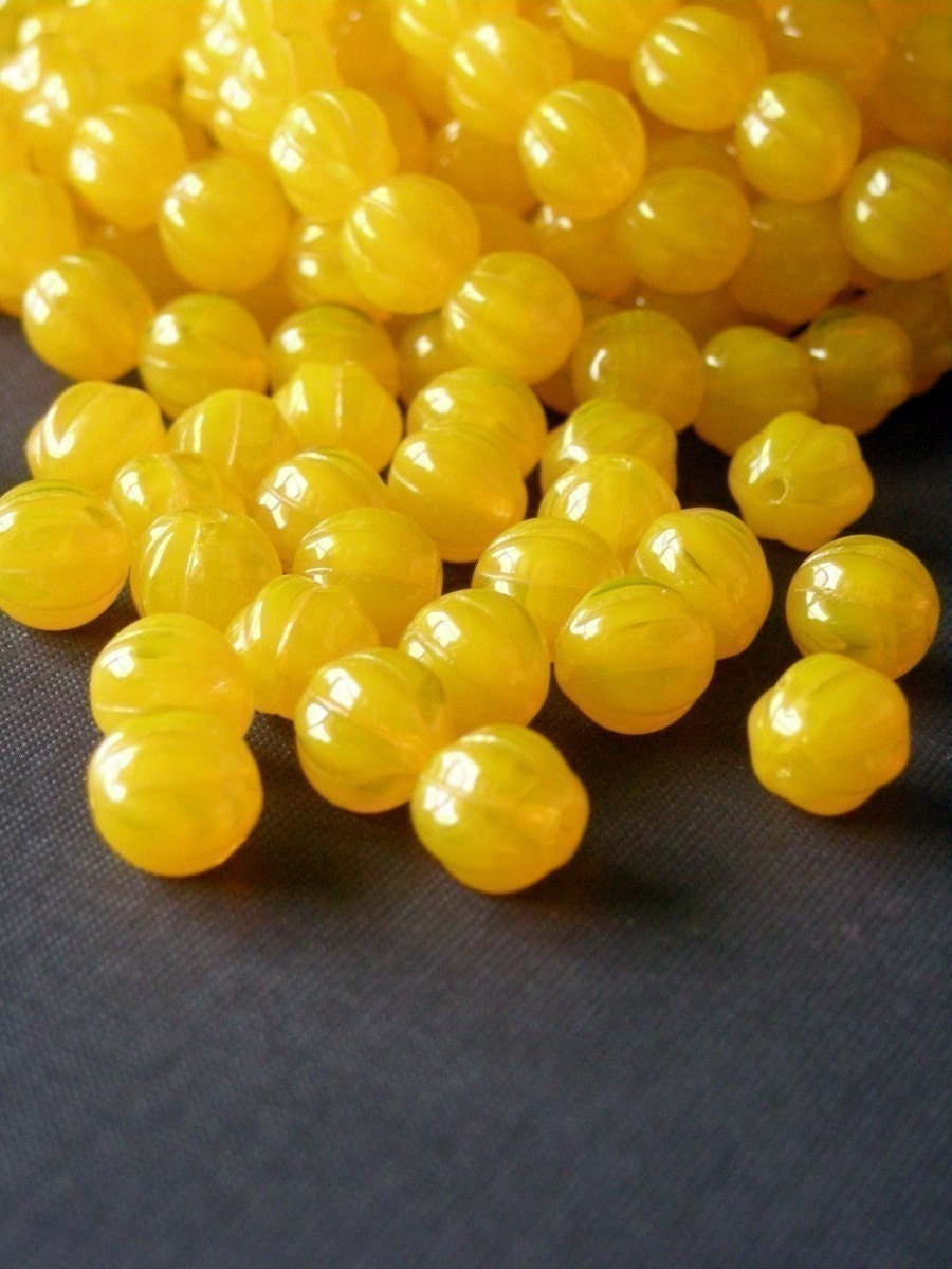 25 Czech Glass Melon Rounds Opal Orange Beads