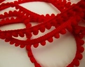 5 yards (4.5 meters) Baby Pom Pom Ball Fringe passementerie braid. RED. 6/16 inch (7mm). 850-250