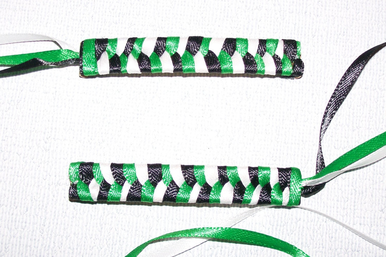Braided Ribbon Barrettes in Green, Black, and White - WinningWreaths