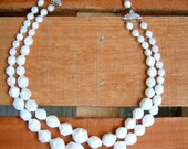 Vintage Pearly White Faceted Geometric Necklace Mid Century Flintstones