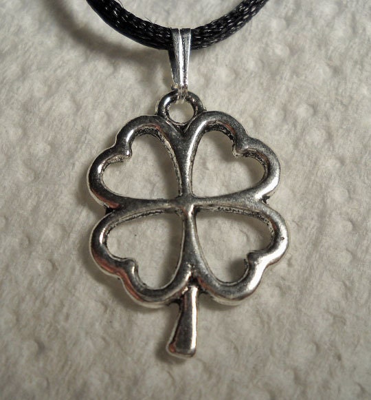Tibetan Silver Shamrock Necklace with Satin Cord