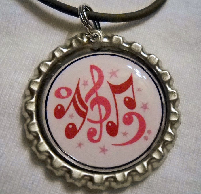 Music Notes Bottle Cap Necklace