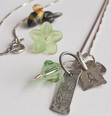 Ready To SHIP, ODE to SPRING, an oxidized, all sterling stamped charm pendant necklace, teamepe