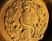 Vintage 1940's Caduceus Ashtray, Cast Metal Medical  Apothecary Cigar Collectible , Serpent, Snake, antique Cigars Doctor