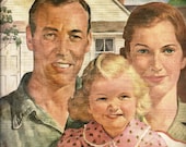 1950's Magazine Ad Meat and the American Family, Blue eyed Blonde Girl, Traditional American Family
