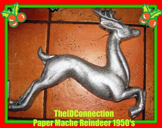 Christmas Reindeer, Vintage 1950's X-Mas Holiday Decoration Silver Glitter Deer Hunter Wall Decor Store Display Art Deco style One Deer Only