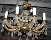 Vintage 1960's Maria Theresa Crystal Chandelier Hanging Lamp, retro 60's luxurious decor Lighting, romantic  Shabby Chic dramatic design