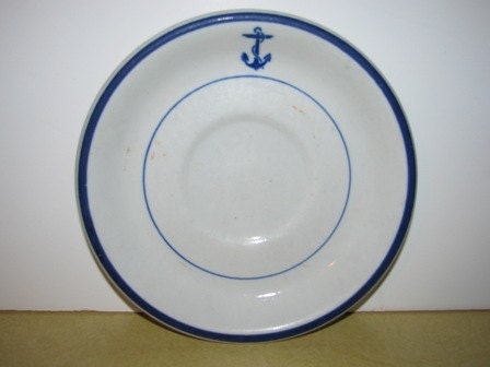 US Navy Mess Wardrobe Saucer by Shenango Blue Anchor, Sailor, Nautical 48G