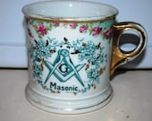 German Porcelain Masonic Coffee Cup, Roses, Flowers, Fraternal, Masons Wife Coffee Cup 72G