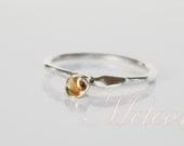 flower and leaf stacking ring, sterling silver(925) and brass, handmade, one of a kind, size:7