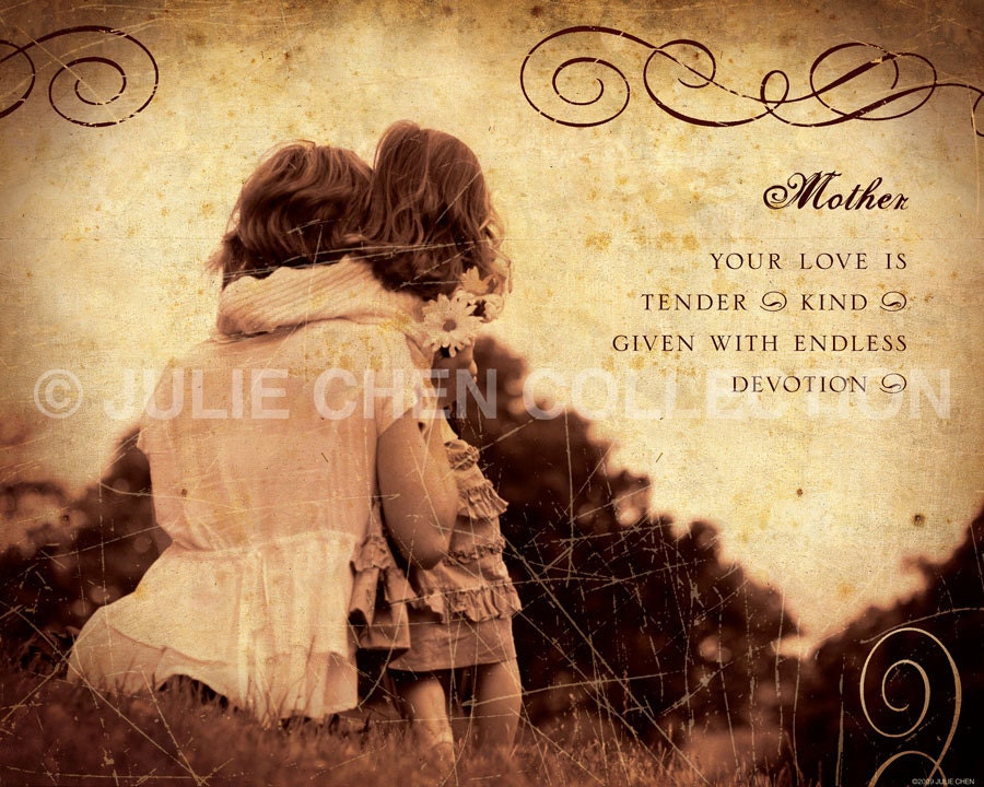 Inspirational Art : MOTHERS LOVE Girl and Mom 8x10 Fine Art Print Family and Job Category