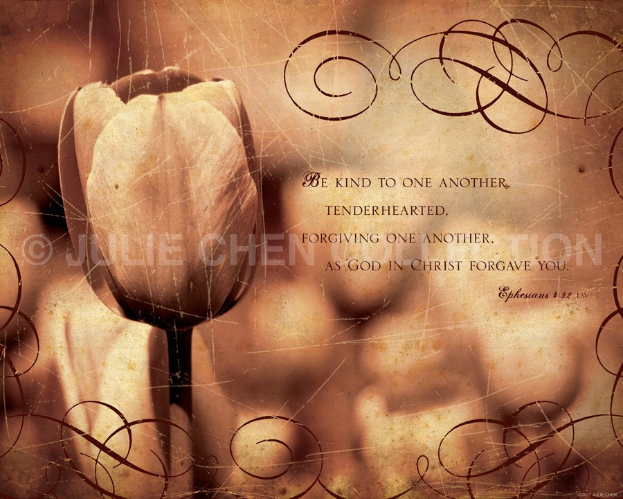 Scripture Art, Inspirational Art, Bible Verse Art, Christian Art :  TENDERHEARTED (Ephesians 4) 8x10 Fine Art Print