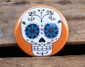 Orange Sugar Skull Day of the Dead Art Button Pin