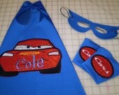 Lightning McQueen Cape, Mask and Super Power Cuffs - Personalized