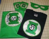 Green Lantern  Inspired   Cape, Mask, Super Power Cuffs and S/S Tee - Personalized