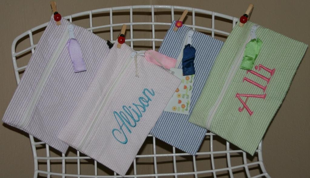 Personalized Seersucker Cosmetic or Diaper Wipes Case