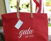 Monogrammed / Personalized Large Jute Tote Bag