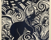 GAJENDRA the Elephant relief linocut