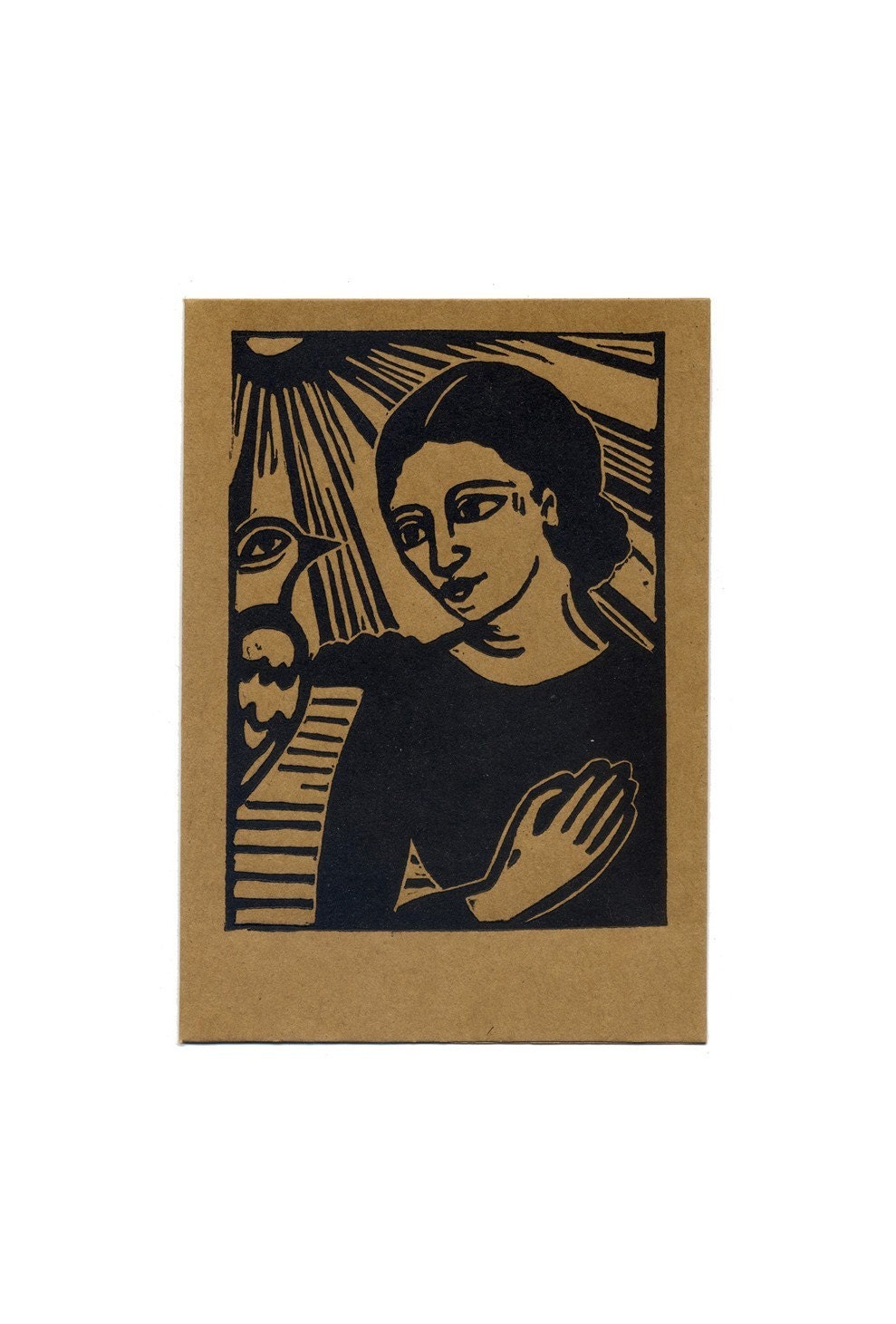 GRATITUDE original relief linocut card